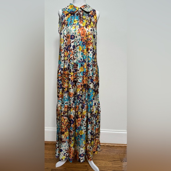 NEW Odeeh Floral Cream Silk Dress Size 4 - Picture 5 of 9